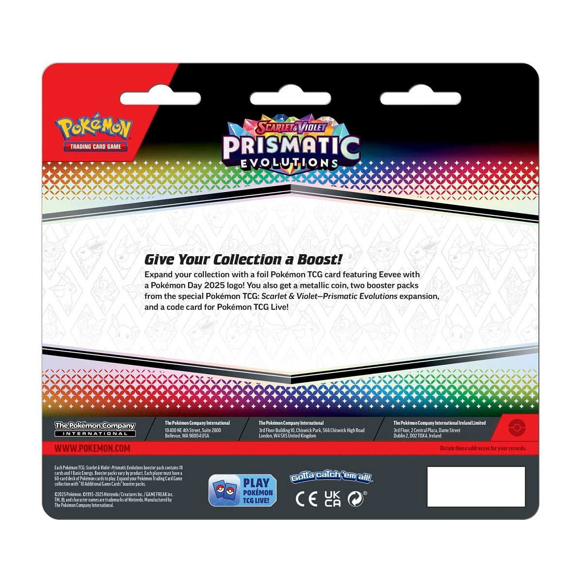 Pokémon TCG: Scarlet & Violet-Prismatic Evolutions Eevee Card, Coin & 2 Booster Packs